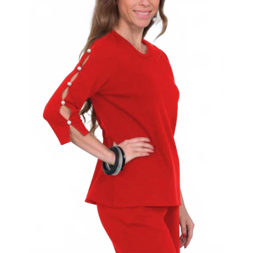 NEW PEEKABOO pearl detail top in red